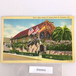Oldest House St Francis Street St Augustine Florida 1940s Linen Postcard FL 1945